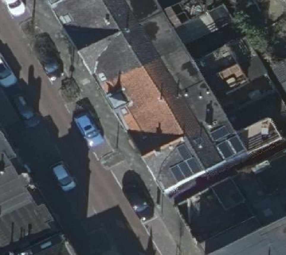 True ortho Luchtfoto op daksegment ingezoomd