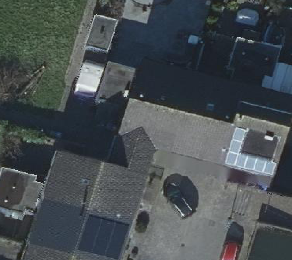 True ortho Luchtfoto op daksegment ingezoomd