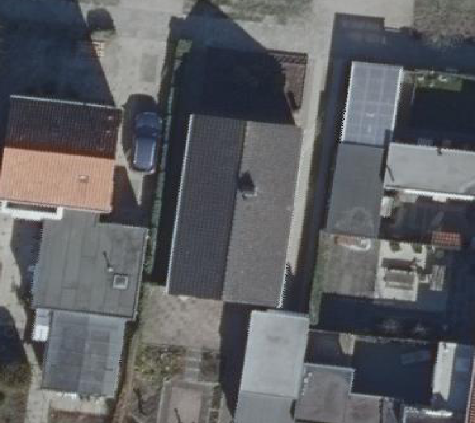 True ortho Luchtfoto op daksegment ingezoomd
