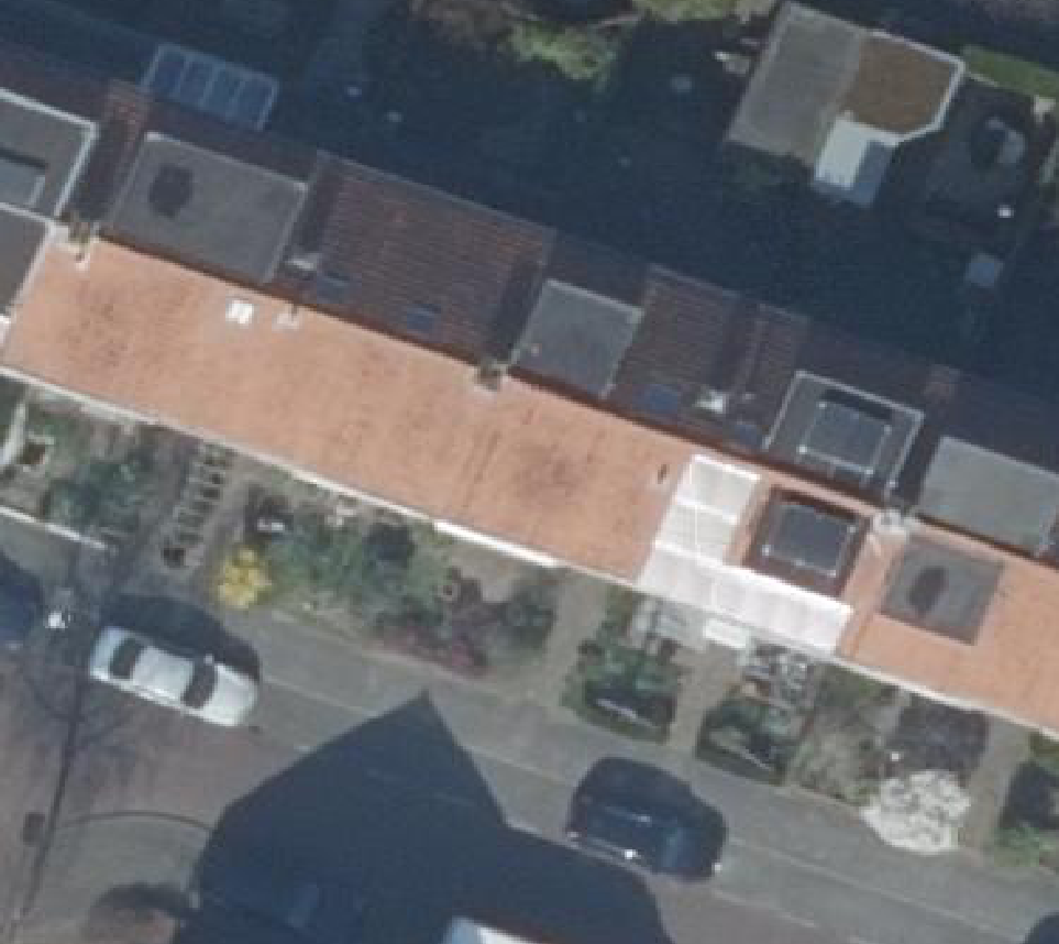 True ortho Luchtfoto op daksegment ingezoomd
