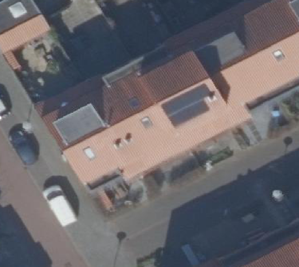True ortho Luchtfoto op daksegment ingezoomd
