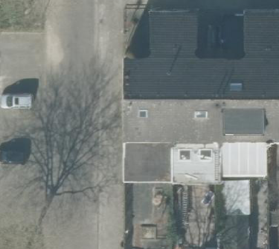 True ortho Luchtfoto op daksegment ingezoomd
