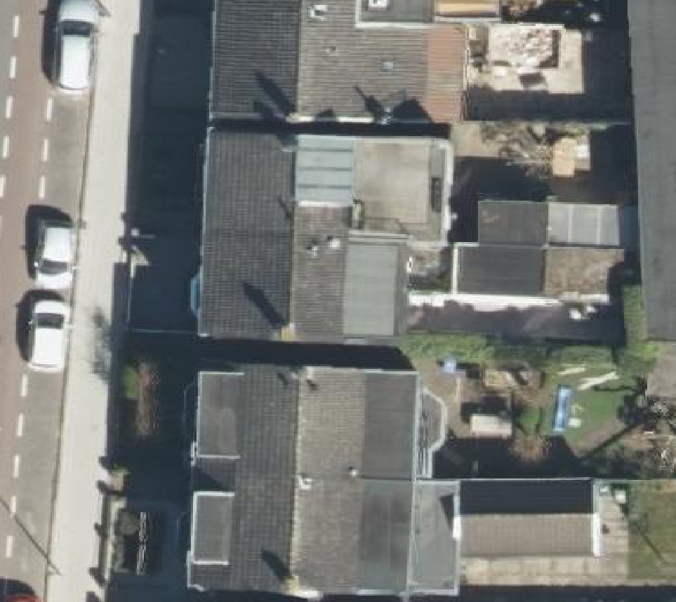 True ortho Luchtfoto op daksegment ingezoomd