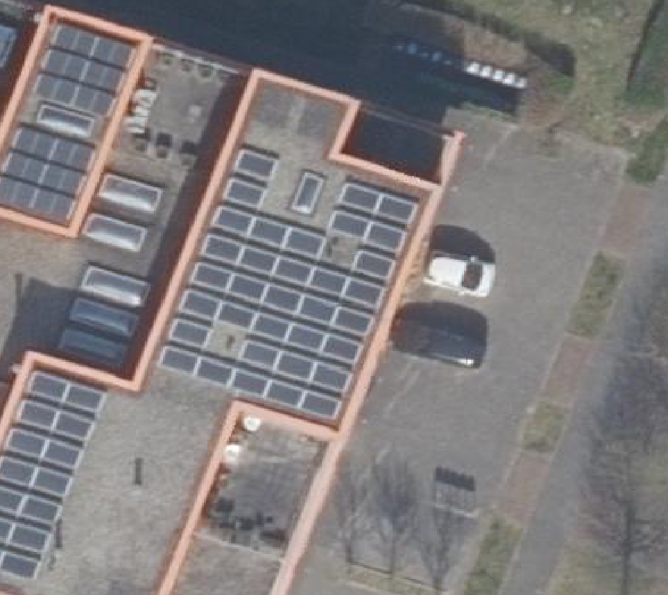 True ortho Luchtfoto op daksegment ingezoomd