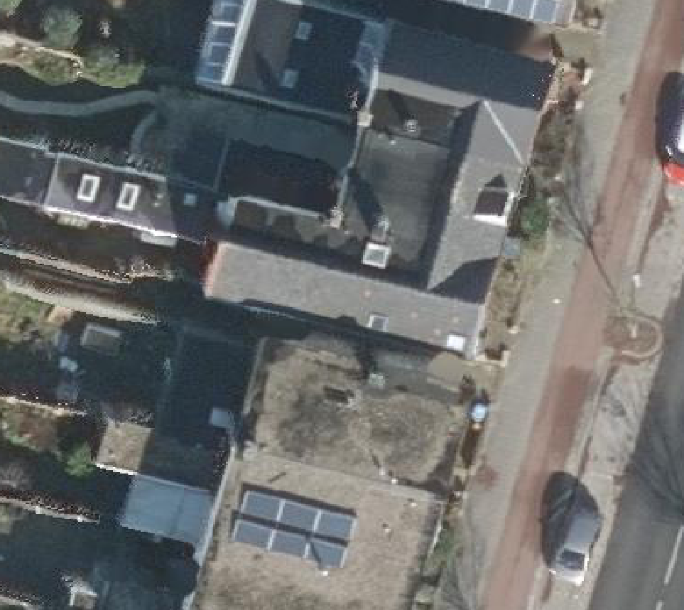 True ortho Luchtfoto op daksegment ingezoomd