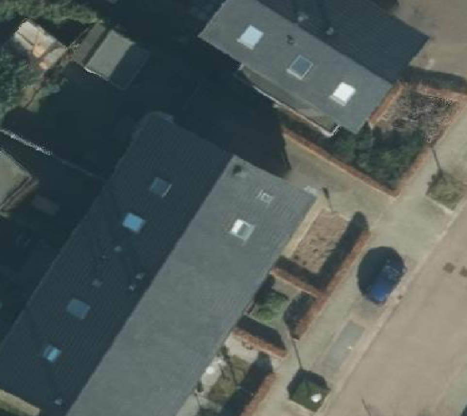 True ortho Luchtfoto op daksegment ingezoomd