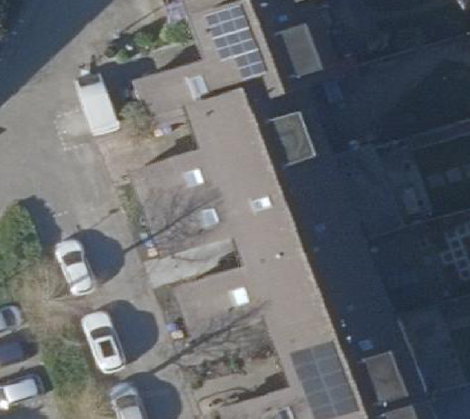 True ortho Luchtfoto op daksegment ingezoomd